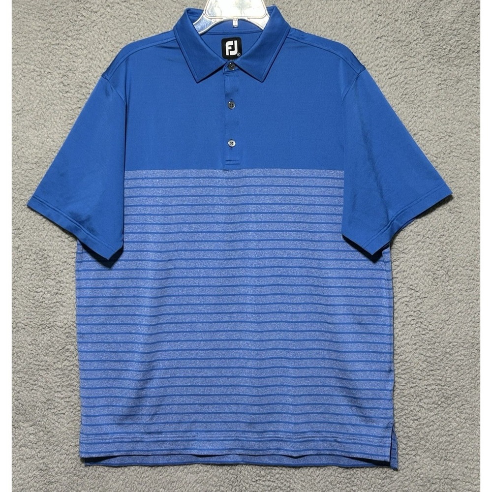 FootJoy Mens Large Blue Striped Short Sleeve Golf Polo Shirt Performance FJ